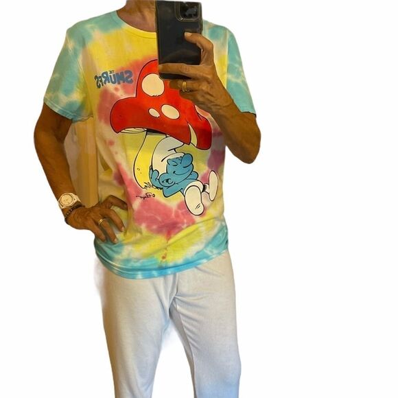 THE SMURFS Tie Dye Peyo Short Sleeves Tee Top.Size M - Picture 2 of 8